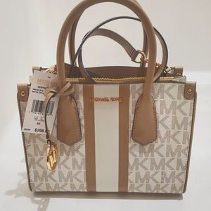 NWT Michael Kors Center Stripe Camel Maple Small Satchel